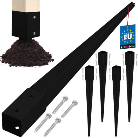 KOTARBAU® Ancoraggio a terra con base in acciaio per pergole, gazebo, 46 x 46 x 600 mm, nero, set da 4 (1/5)