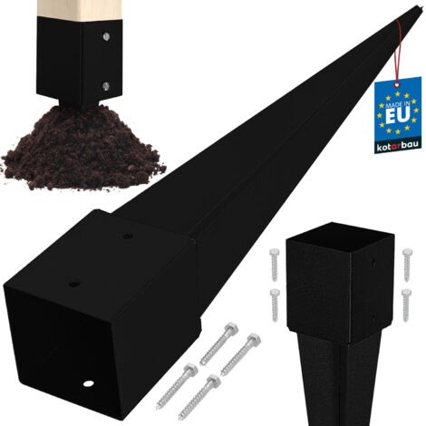 KOTARBAU® Base per palo in acciaio Ancoraggio a terra per pergole, gazebo, 121 x 121 x 750 mm Nero (1/5)