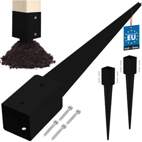 KOTARBAU® Ancoraggio a terra con base in acciaio per pergole e gazebo, 81 x 81 x 750 mm, nero, set da 2 (1/5)