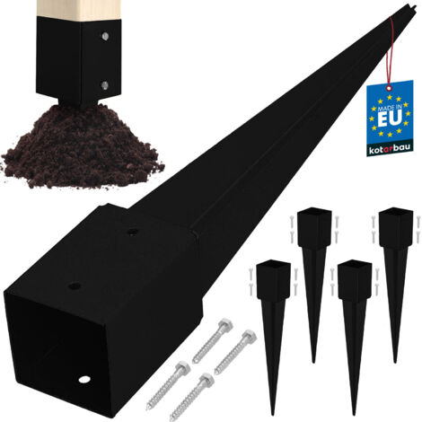 KOTARBAU® Base per palo in acciaio Ancoraggio a terra per pergole, gazebo, 101 x 101 x 750 mm Nero Set di 4 (1/5)