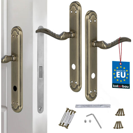 Maniglia per porta con piastra lunga, serratura per WC, per bagno, decorata con patina, 90 mm