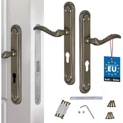 Piastra lunga per maniglia porta con inserto cilindro patinato 72 mm