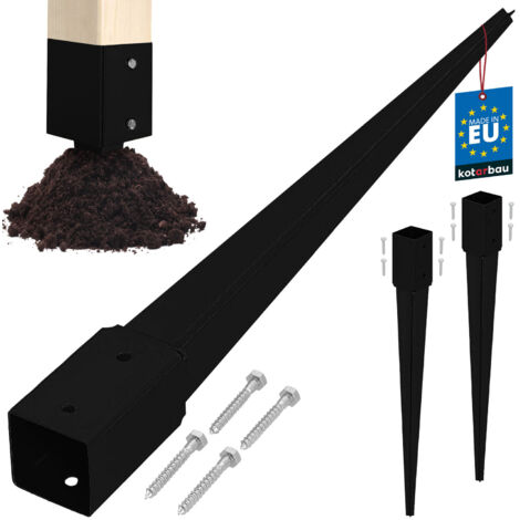 KOTARBAU® Ancoraggio a terra con base in acciaio per pergole, gazebo, 51 x 51 x 600 mm, nero, set da 2 (1/5)