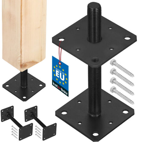 KOTARBAU® Ancoraggio a vite regolabile in acciaio per base di pali, per gazebo e tettoie, filettatura M24, colore antracite, 110 x 252 mm, set da 2 pezzi.