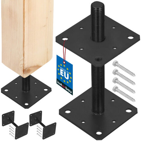 KOTARBAU® Ancoraggio per base palo regolabile in acciaio con vite per gazebo e pensiline Filettatura M24 Antracite 160 X 252 MM Set di 2 (1/5)
