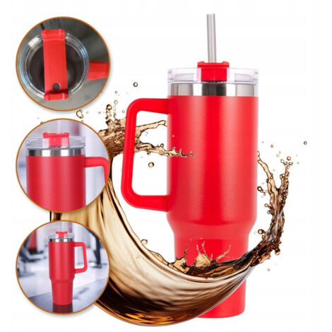 Tazza termica ECARLA con manico e cannuccia 1l Rossa CUP15 (1/5)