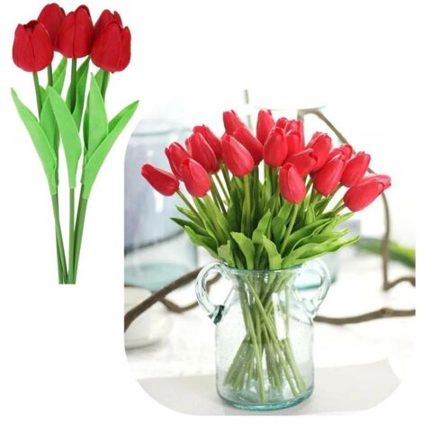 Tulipani in silicone, fiori artificiali, 34 cm, piante decorative per vaso, 5 pezzi - Rosso