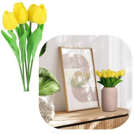 Tulipani Fiori Artificiali in Silicone 34 cm Piante Decorative per Vaso 5 pz - Giallo