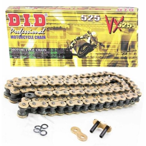 Catena Motocicletta Con Giunto A Rivetto Catena Per Motocicletta DID 520ZVM-X Gold - 120 Maglie Con Giunto A Rivetto, Per Carichi Elevati Catena 520 Per Carichi Elevati