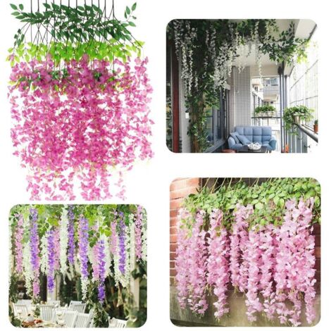 Ghirlanda di fiori artificiali di glicine, decorazione da appendere con fiori di glicine, 12 pezzi - viola