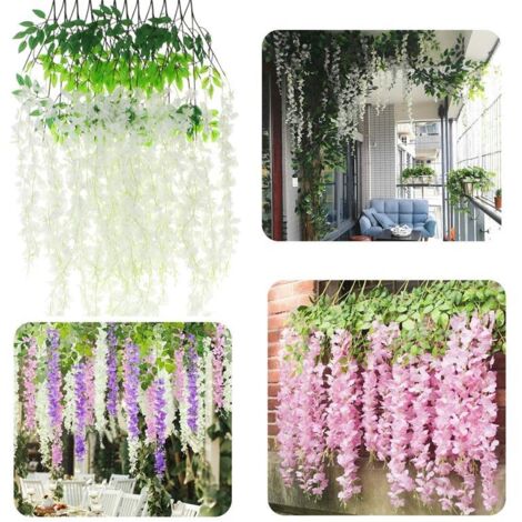 Ghirlanda di fiori artificiali di glicine, decorazione da appendere con fiori di glicine, 12 pezzi - bianco (1/5)