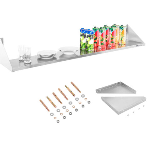 Mensola In Acciaio Inossidabile Ripiano Da Cucina 180 X 30 Cm Dotato Di 10 Viti