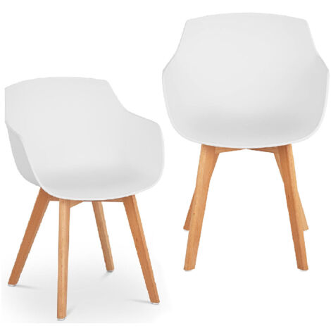 Sedia a secchiello scandinava in plastica con gambe in legno fino a 150 kg 2 pezzi bianco (1/5)