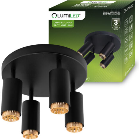 Lampada da soffitto Faretto 4x GU10 Plafoniera ELIGIS Nero LUMILED (1/5)
