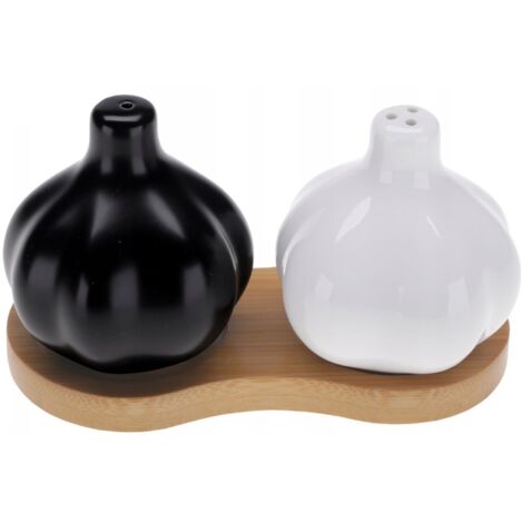 Set di 2 porta spezie in porcellana con base in bambù BONA bianco nero (1/2)