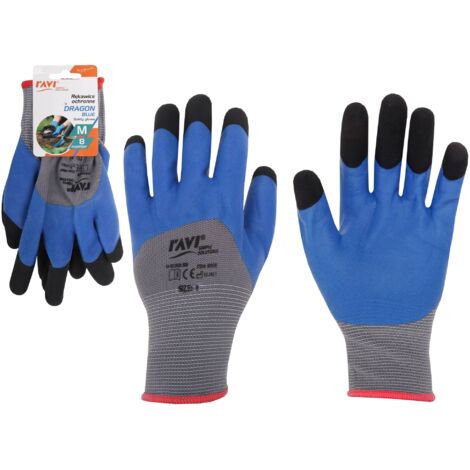 Guanti da giardinaggio protettivi rivestiti in lattice blu Dragon, taglia 8 - M, 1 paio, grigio-blu-nero