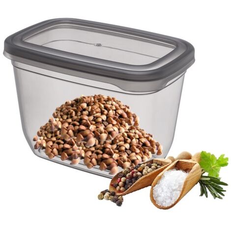 Contenitore per alimenti in plastica, liscio, rettangolare, VADO, 1300 ml, alto, grigio, trasparente, ideale per biscotti, pasta, farina, zucchero (1/4)