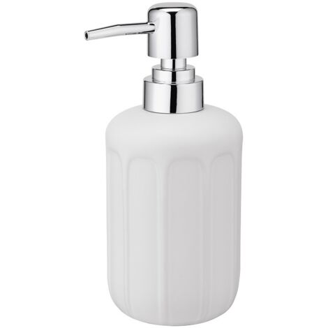 Distributore di sapone a pompa LINO, ceramica, bianco opaco, motivo goffrato e scanalato, stile industriale