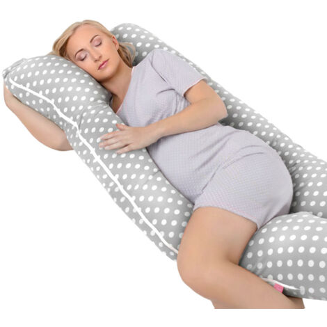 Cuscino per la gravidanza a forma di U per dormire sul fianco e allattare - Puntini grigi