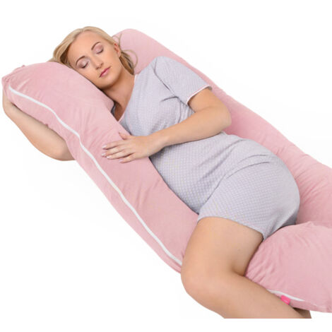 Cuscino per la gravidanza in velluto a forma di U per dormire sul fianco e allattare - Rosa