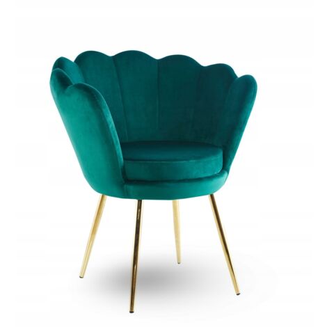 Poltrona Lounge in Velluto Verde per SOGGIORNO Piccola CONCHIGLIA STRUTTURA DORATA