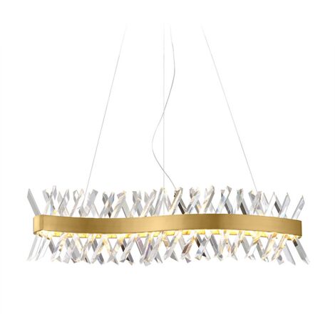 Amsterdam Long - Lampadario 85 cm, 3 colori LED, ottone spazzolato, cristallo K9, sopra il tavolo (1/2)