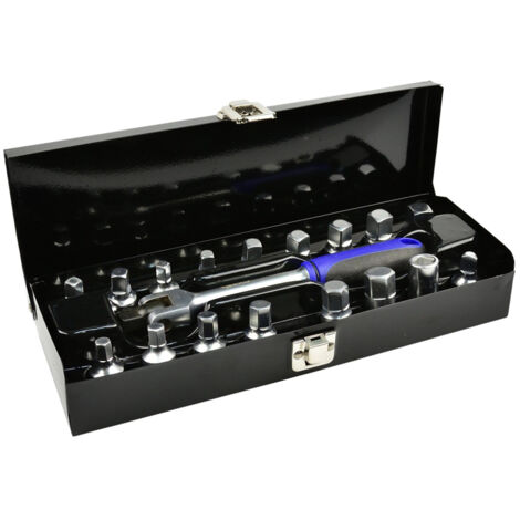 SET CHIAVI A BUSSOLA 18PZ PER TAPPI SCARICO COPPA OLIO ATTACCO 3/8" + SNODO GEKO (1/4)