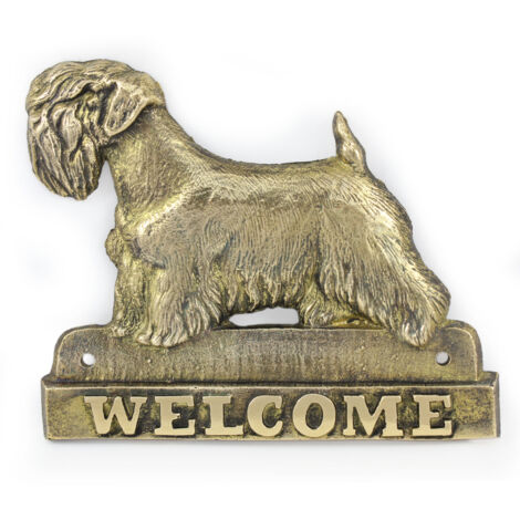 Sealham Terrier - cartello porta con un cane, targa di benvenuto in ottone, cartello unico con la parola Welcome di Art-Dog