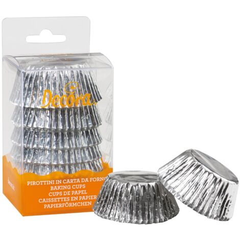 DECORA, 0339793 Confezione da 60 Pirottini Muffin Argento Metallic da 50 X 32 mm, in Carta da Forno, per Cuocere, Presentare e Regalare Muffin e Dolcetti, Resistono fino a 180°, In comodo Blister, Mad (1/5)