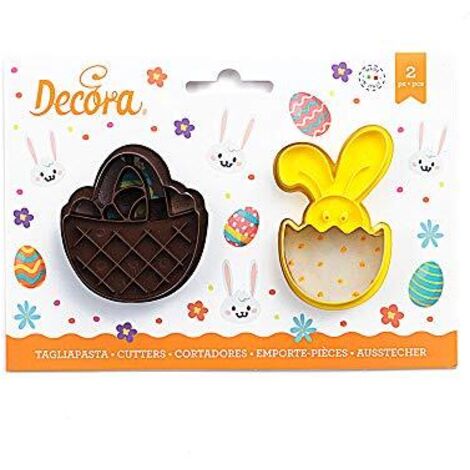 Decora 0255061 Set 2 Tagliapasta Cestino E Bunny In Plastica, Il Kit Ideale per Creare Decorazioni in Pasta di Zucchero o di Gomma, Made in Italy, Design originale. Confezione da 2 pezzi. (1/3)