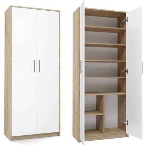 PARLA - Armadio moderno a 6 ripiani - 180x74x35cm - Contenitore - Armadio per ufficio - Bianco e Sonoma