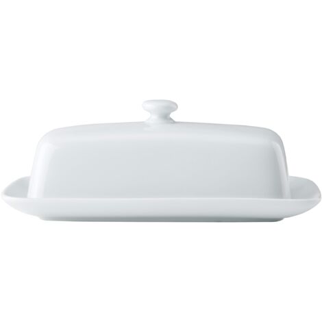 Mikasa Chalk Burriera in porcellana con coperchio, 21 cm  Burriera bianca per colazione e cena  Grande portaburro  Lavabile in lavastoviglie e in confezione regalo (1/4)