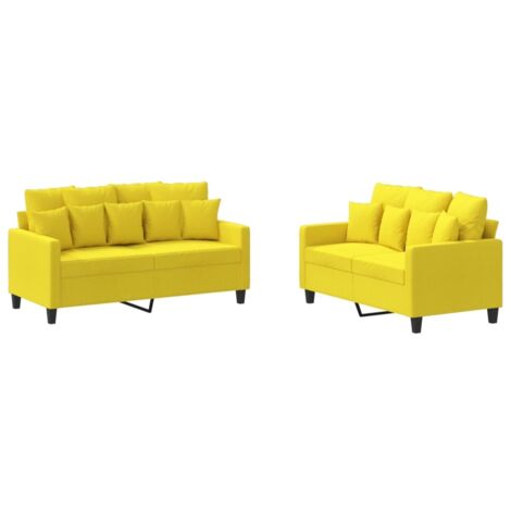 vidaXL Set di Divani 2 pz con Cuscini Giallo Chiaro in Tessuto (1/5)