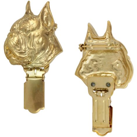 Boxer, Boxer - spilla con clip, porta numero di partenza placcato oro, elegante distintivo per una mostra canina di Art-Dog (1/5)