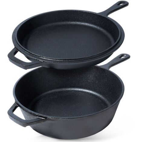Pentola in ghisa, casseruola, teglia per arrosti, padella per friggere, cottura al forno 2 in 1 (1/5)