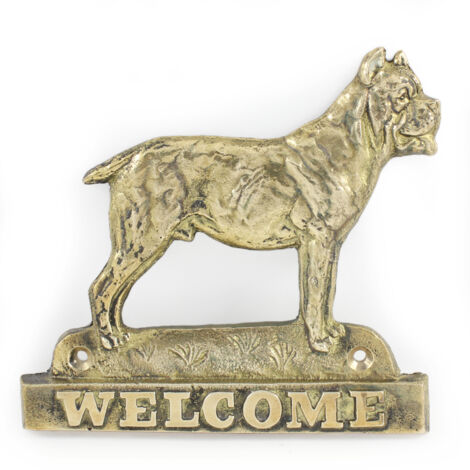 Cane Corso Italiano - un cartello per porta con un cane, una targa di benvenuto in ottone, un cartello unico con la scritta Welcome di Art-Dog
