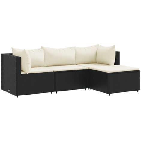 vidaXL Set Divani da Giardino 4 pz con Cuscini Nero in Polyrattan