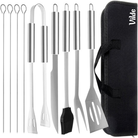 10x Utensili Set per Griglia Accessori per Grigliare Set di Utensili in Acciaio