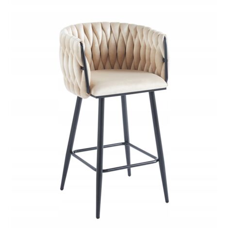 Sgabello da bar in velluto intrecciato beige chiaro imbottito Furnitex