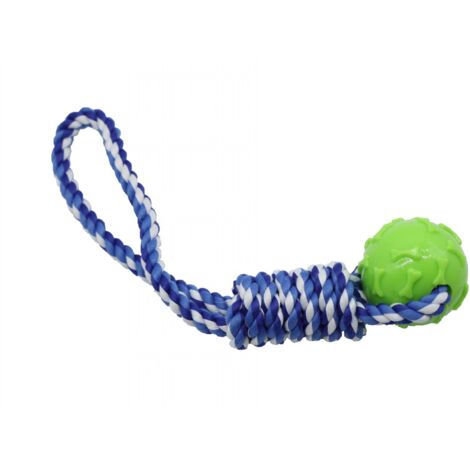 Bubu Pets Giocattolo per cani in corda intrecciata con palla BLU 33cm - Giocattolo per cani in corda intrecciata con palla BLU 33cm