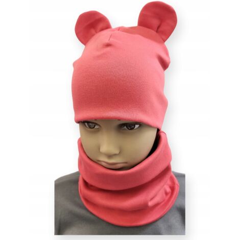 Set CAPPELLO + SCIARPA set bambini con ORECCHIE taglia 52-56 CORALLO