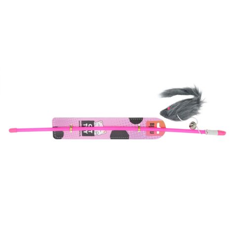 Bubu Pets  Giocattolo per gatti  Canna da pesca con topo su elastico 54cm - Canna da pesca con topo su elastico 54cm
