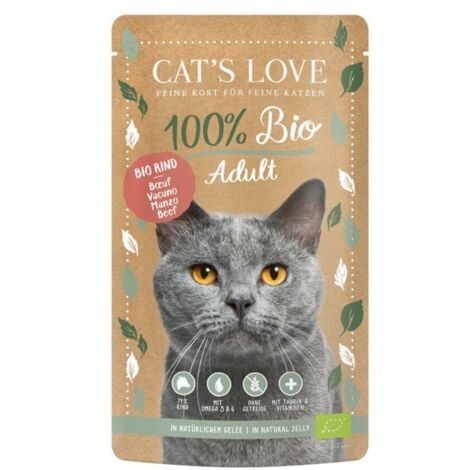 CAT'S LOVE 100% Biologico Bustina per gatti 100 g - Adulto Manzo biologico - manzo biologico in gelatina naturale 100 g (1/3)