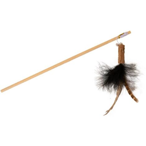 Bubu Pets  Giocattolo per gatti  Canna da pesca in legno con ceppo e piuma 40-104cm - Canna da pesca in legno con ceppo e piuma 40-104cm