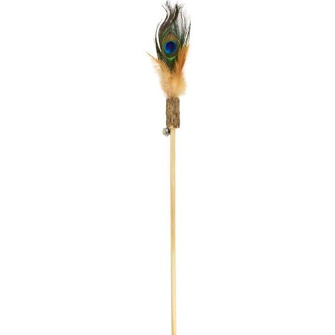 Bubu Pets Giocattolo per gatti Canna da pesca in legno con un tronco e una piuma di pavone 38-58cm - Canna da pesca in legno con un tronco e una piuma di pavone 38-58cm