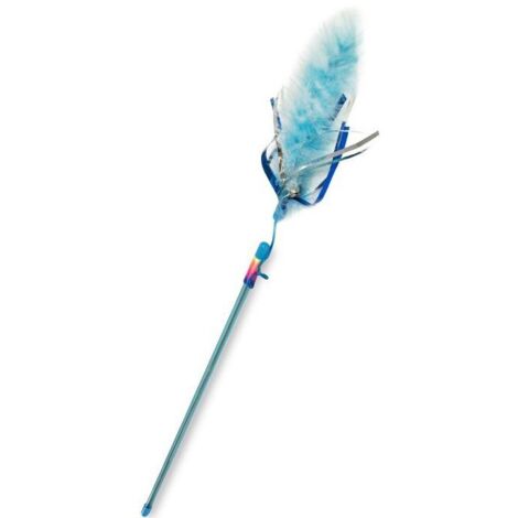 Yarro  Giocattolo per gatti  Canna da pesca con piume blu e filo neon, lunghezza 45 cm - Canna da pesca con piume blu e filo neon, lunghezza 45 cm
