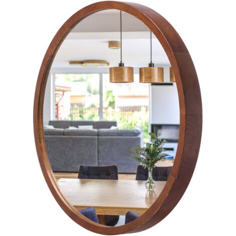 Specchio da parete per bagno LEJA rotondo 475 NOCE per ingresso o soggiorno ELEGANTE
