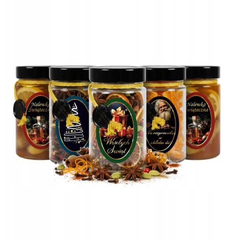 5x Barattoli ARIA da 245 ml BARATTOLI IN VETRO DECORATI A MANO per SCIROPPO REGALO di Natale (1/5)