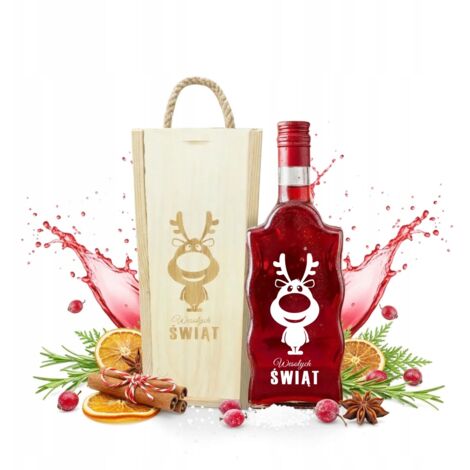 SCATOLA DI LEGNO + BOTTIGLIA WAVE con stampa RENNA REGALO DI NATALE (1/5)
