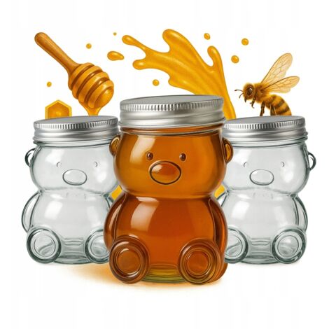 12x Barattolo di vetro TEDDY BEAR da 150 ml con coperchio per SPEZIE miele LIQUORE regalo